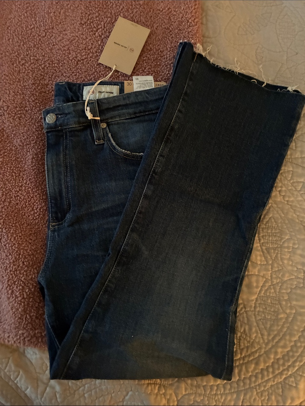 Ag Adriano Goldschmied Dark Indigo Cropped Raw-Hem Jeans